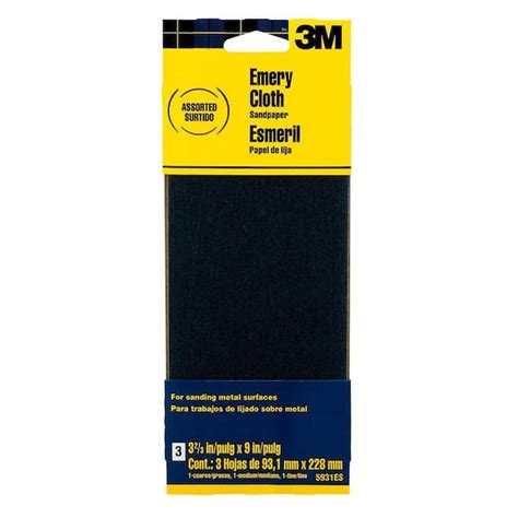 3M 3.66 in. x 9 in. Coarse, Medium and Fine Assorted Grits Emery Cloth Sandpaper (3 Sheets-Pack ...