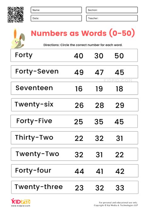 Naming Numbers Worksheets for Grade 1 - Kidpid