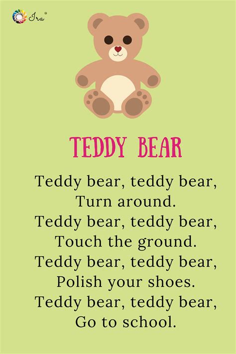 Teddy Bear English LKG Rhyme Printable Lyrics card | English poems for ...