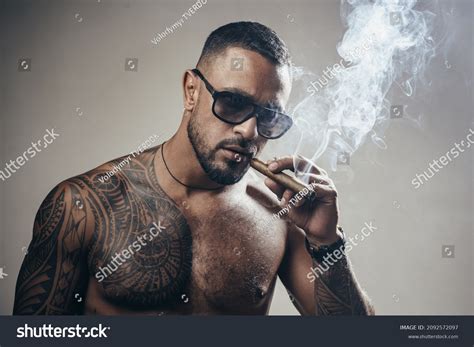 Portrait Handsome Man Smoking Cigar Tattooed Stock Photo 2092572097 | Shutterstock