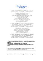 Song in English "Dancing Queen" by Abba. Mamma Mia. - ESL worksheet by ...