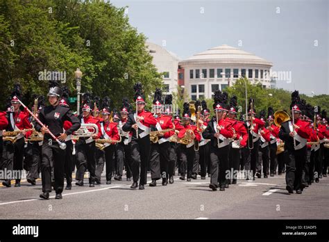 High school marching band in formation in parade - USA Stock Photo - Alamy