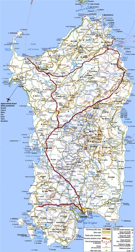 Large Detailed Map Of Sardinia With Cities Towns And Roads Map Of ...