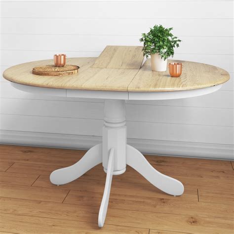 Extendable Round Wooden Dining Table in White/Natural - 6 Seater ...