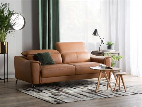 3 Seater Leather Sofa Golden Brown NARWIK | Beliani.co.uk