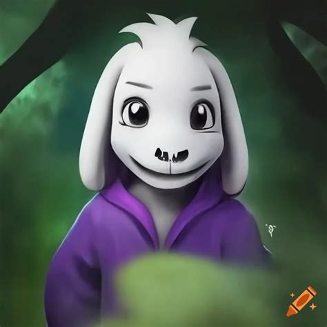 Photorealistic artwork of asriel dreemurr in a forest on Craiyon