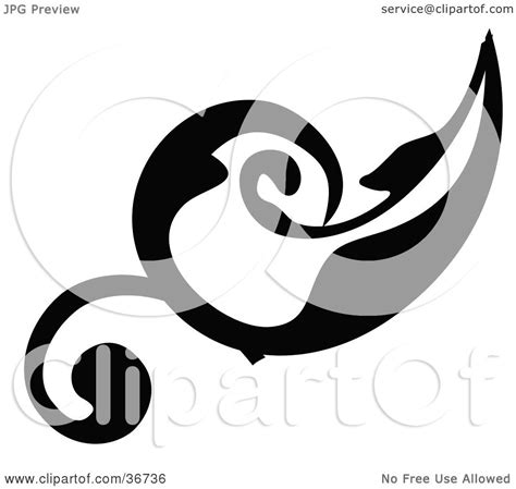 Clipart Illustration of a Black Silhouetted Elegant Leafy Scroll Design With Curls by ...