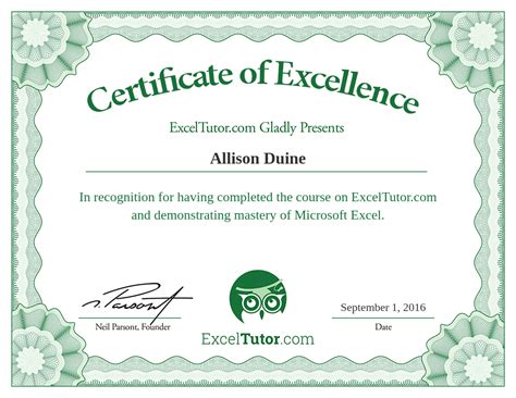 Excel Training Certificate | TUTORE.ORG - Master of Documents