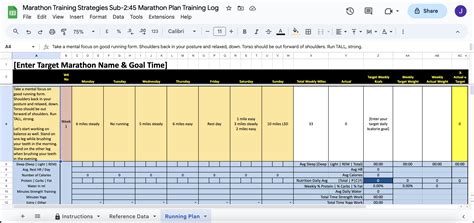 Sub 2:45 Marathon Training Plan - Google Sheet Format - Achieve Running ...