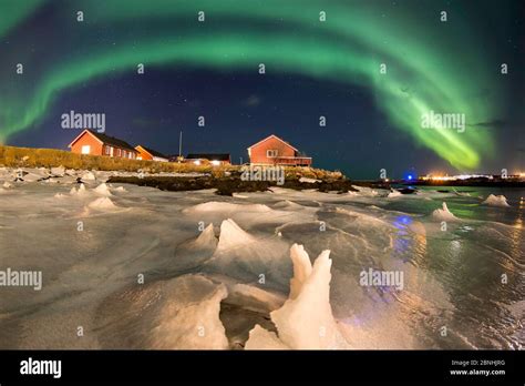 Northern lights over Andenes village, Andenes, Andoya island, North ...