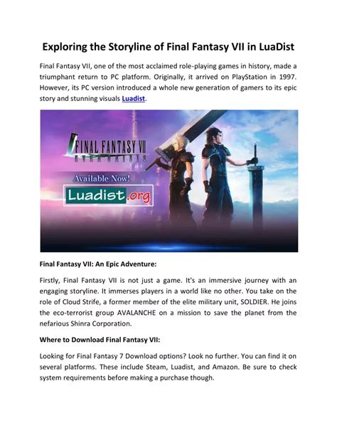 PPT - Exploring the Storyline of Final Fantasy VII in LuaDist ...