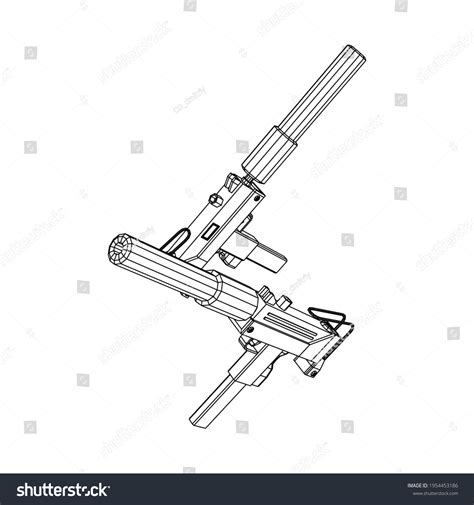 Submachine Gun Modern Firearms Pistol Silencer Stock Vector (Royalty ...