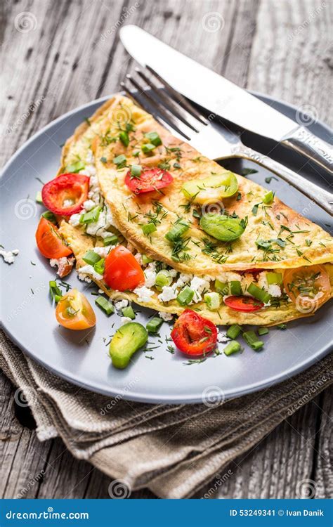 Omelette with vegetables stock image. Image of dish, food - 53249341