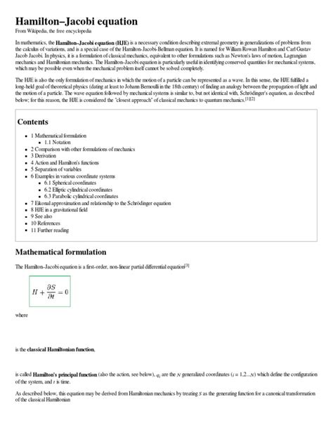 Hamilton–Jacobi equation | Hamiltonian Mechanics | Equations