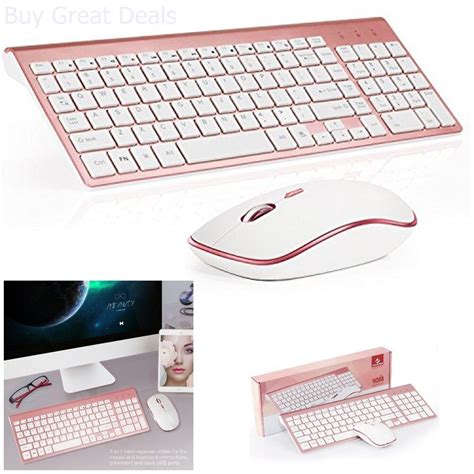 Fullsize Wireless Keyboard and Mouse Combo Plug and Play Noiseless Rose ...