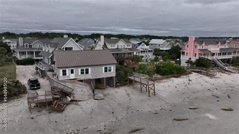 Hurricane Ian damage to beach front houses in Pawleys Island South Carolina from storm surge ...