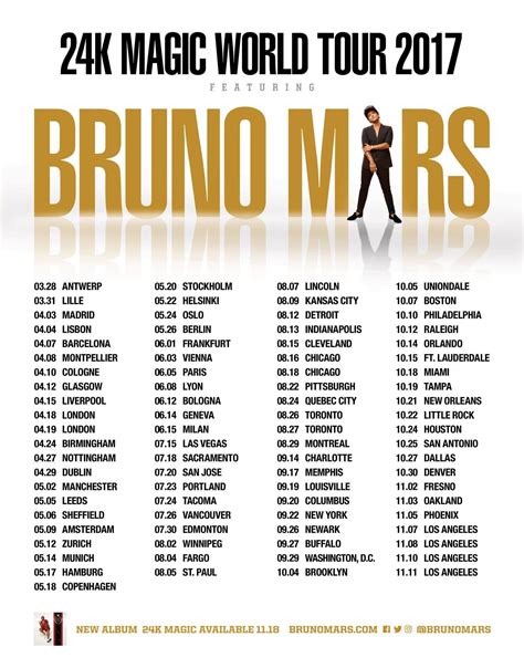 Bruno Mars Announces the "24K Magic World Tour" • Digital Tour Bus ...