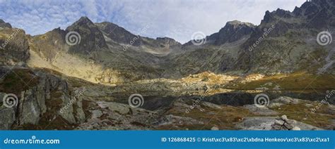 Panoramic View on Mountain Lake Prostredne Spisske Pleso at the End of the Hiking Route To the ...