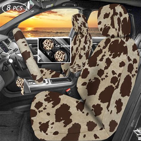 Brown Cow Print Car Seat Covers Pair, 2 Front Seat Covers, Car Seat Protector, Car Accessory ...