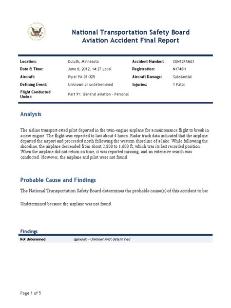 NTSB Report | PDF | Aircraft | National Transportation Safety Board