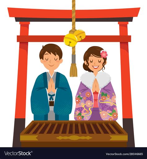 Shrine visit on japanese new year Royalty Free Vector Image