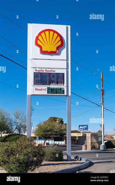 Shell gas station sign with prices for gas and diesel fuel, Phoenix, USA Stock Photo - Alamy