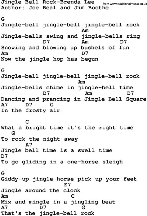 Country Music:Jingle Bell Rock-Brenda Lee Lyrics and Chords | Lyrics and chords, Song lyrics and ...