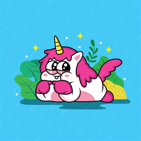 Premium Vector | Cute fat unicorn cartoon with star