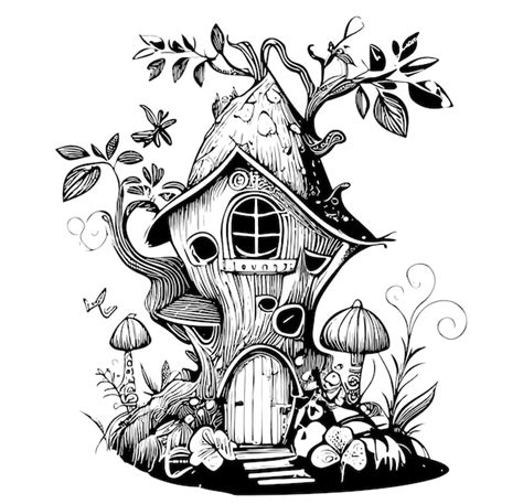 Premium Vector | Fairy house in the forest hand drawn sketch illustration