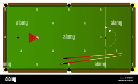 A typical full size snooker table with balls and snooker cues Stock ...