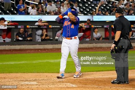 New York Mets Catcher Francisco Alvarez reacts to hitting a home run ...