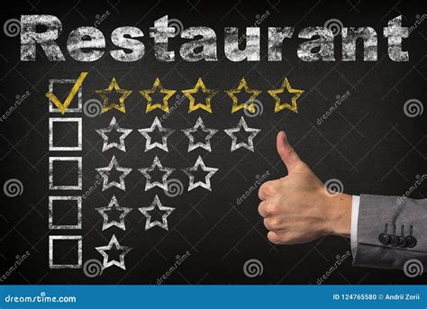 Restaurant Five 5 Star Rating. Thumbs Up Service Golden Rating Stars on ...