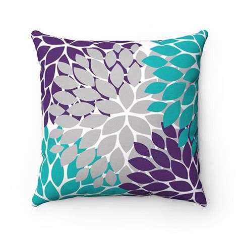 Throw Pillow Cover Purple Teal Gray Flower Burst Pillow - Etsy | Gray ...