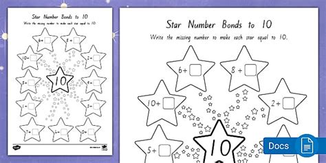 Star Bonds to 10 Worksheet and Google Doc (teacher made)