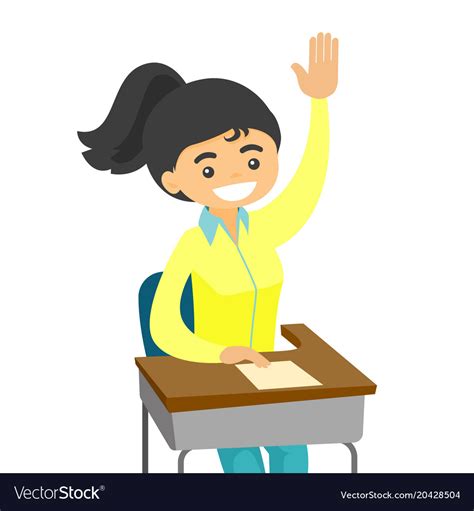 Young student raising hand and asking a question Vector Image