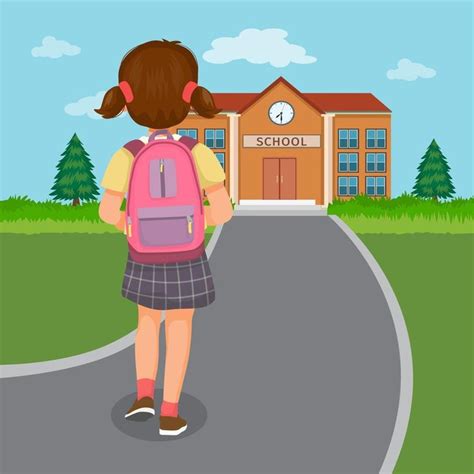 vista trasera de una linda estudiante con mochila caminando yendo a la escuela | Niños en la ...