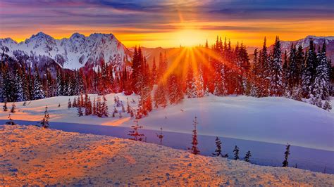 Winter sunset over the mountains wallpaper - backiee