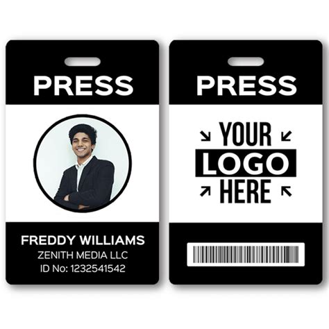 Modern Press Pass Custom Photo ID Badge - NameTag Wizard