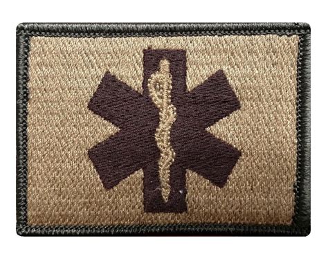 V35 Tactical EMT / EMS star of life Emergency Medical patch Coyote Brown 2"x3" hook Fastener ...