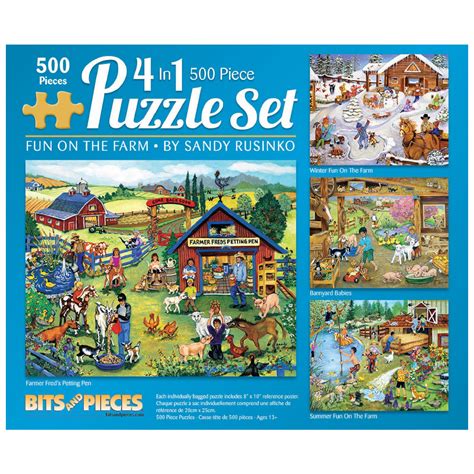 Bits and Pieces - 4-In-1 Multi-Pack On The Farm 500 Piece Jigsaw Puzzles for Adults - Each ...