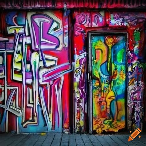 Doors with graffiti and strange machinery on Craiyon
