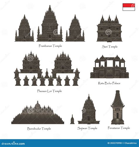 The Ancient Javanese Hindu-Buddhist Temples of Indonesia Stock Vector - Illustration of boko ...