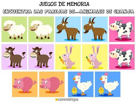 Juegos de memoria. Encuentra las parejas de animales de granja