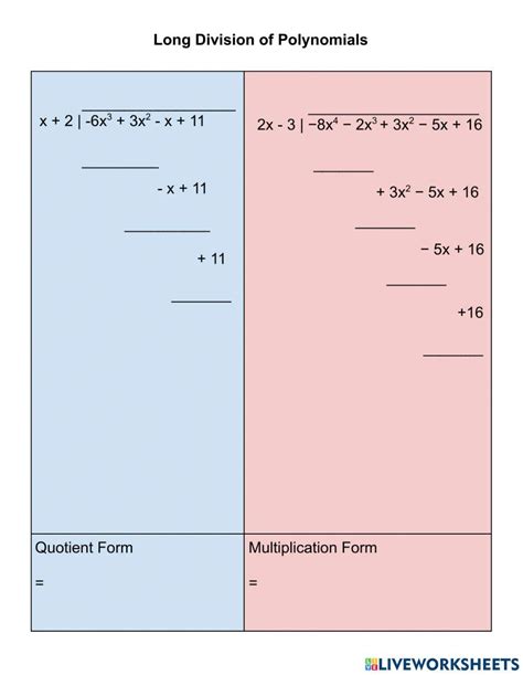 Free polynomial long division worksheet with answers, Download Free ...