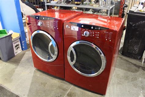 GE FRONT LOAD WASHER AND DRYER SET, RED - Able Auctions