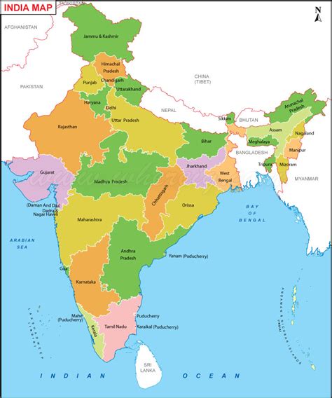 India Map / Political Map of India / India State Map