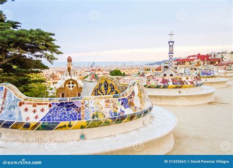 Colorful Mosaic Bench Of Park Guell, Designed By Gaudi, In Barcelona, Spain Editorial Photo ...