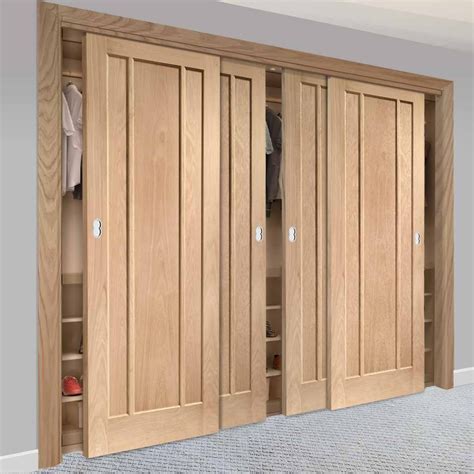 Four Sliding Maximal Wardrobe Doors & Frame Kit - Worcester Oak 3 Panel Door - Prefinished ...