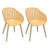 Armen Living Nassau Honey Yellow Arm Plastic Outdoor Patio Dining Chairs with Wood Legs (Set of ...