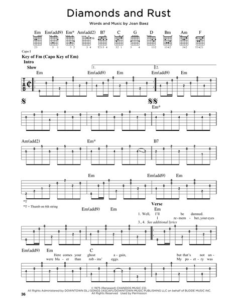 Diamonds and Rust by Joan Baez - Guitar Lead Sheet - Guitar Instructor